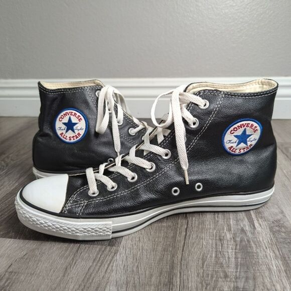 Converse All Star black leather hi-top sneakers skater shoes mens 11 women 13 - Picture 4 of 10